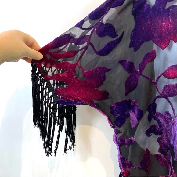 Jeans By Buffalo Top Black Burnout Sheer Velvet Fringe Whimsigoth Fairy Sz M - Picture 3 of 9